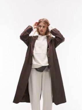 Topshop Longline Blazer in Chocolate